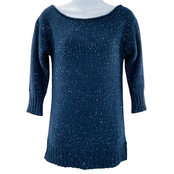 A/X ARMANI EXCHANGE Sweater Navy Blue Sequin 3/4 Sleeve Pullover Women's M - Picture 1 of 8